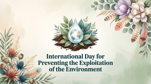 International day poster preventing environment exploitation with water droplet and greenery