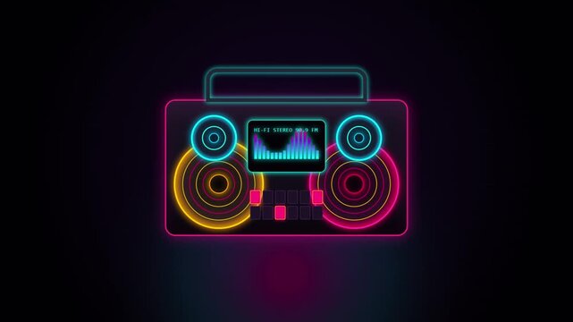 Vintage Style Neon Radio Receiver Displaying FM Frequency