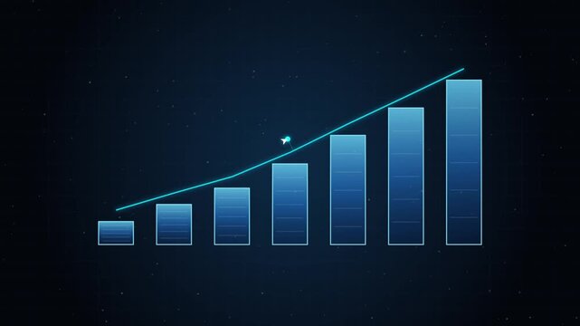 Blue bar chart showing upward growth trend against space background