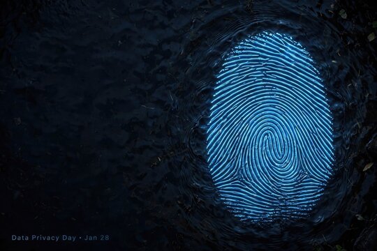 Glowing Blue Fingerprint on Dark Water Surface