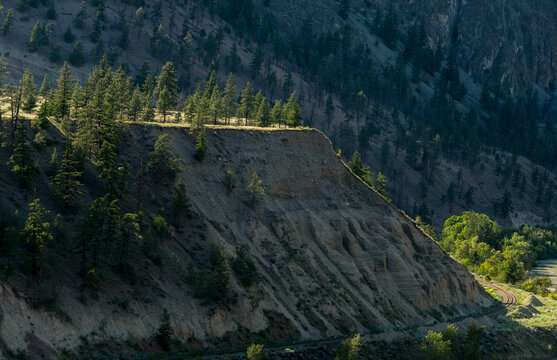 Canada, BC, Cache Creek.  Landscape with railway track in the BC interior, Cariboo District.