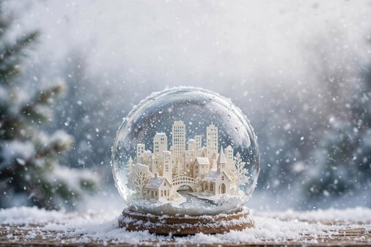 Miniature Cityscape Globe in Falling Snow