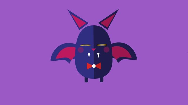 Cute Cartoon Bat Character with Big Yellow Eyes and Red Bow Tie.