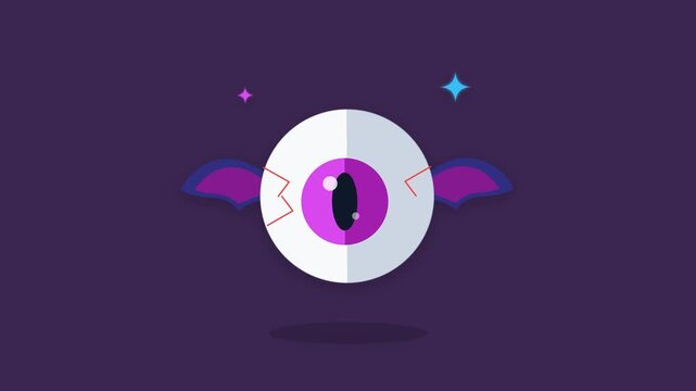 Mysterious Floating Eyeball with Purple Wings and Sparkles.