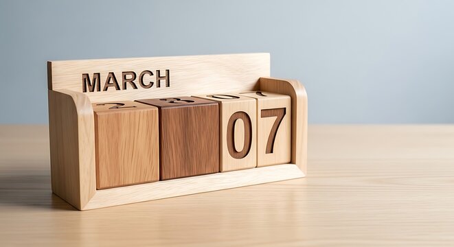 Wooden calendar blocks displaying march 07 date