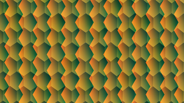 Abstract geometric pattern of interlocking hexagons in green with grid