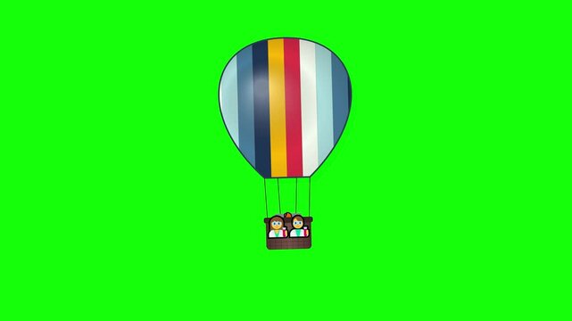 Animated Hot Air Balloon with Connected Rigging on Green Screen