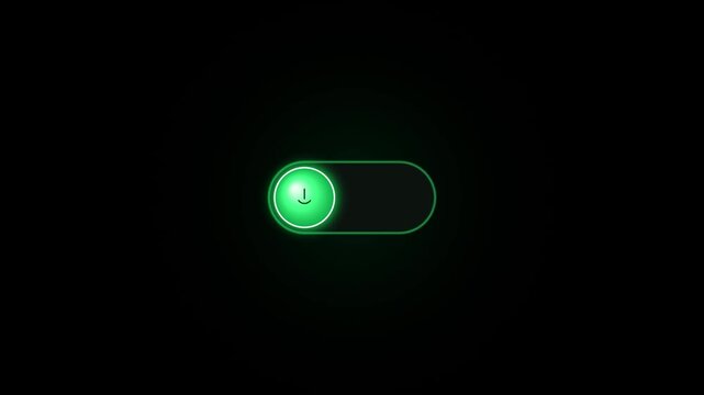 Green neon toggle switch ui animation, power on off button interface