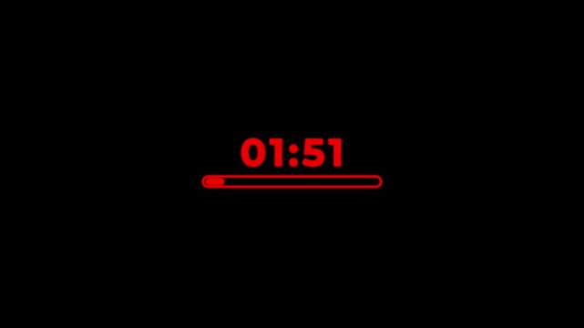 2 minutes progress countdown, two minute timer countdown animation on a transparent background.