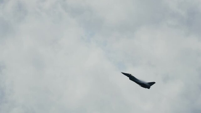 Eurofighter Typhoon military jet performing high speed maneuvers