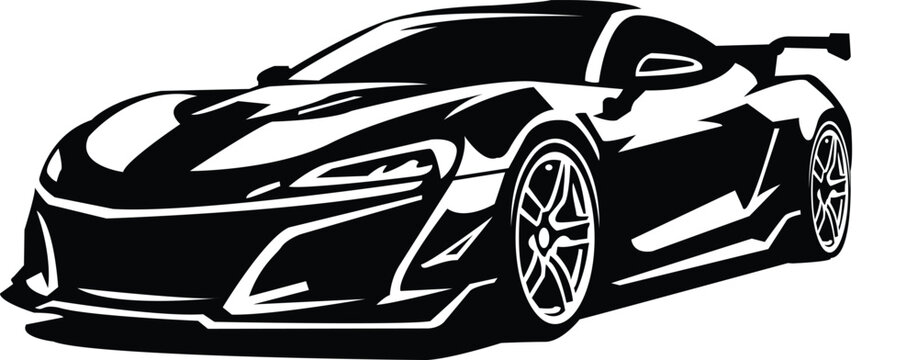 Black and White Exotic Supercar with Rear Spoiler Vector