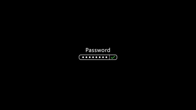 PIN Entry Field with input security Dots and Cursor on animated Black Background , User enter a pin on black background.