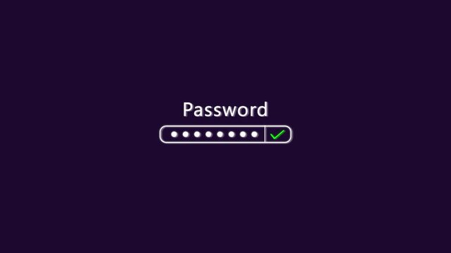 PIN Entry Field with input security Dots and Cursor on animated Black Background , User enter a pin on black background.