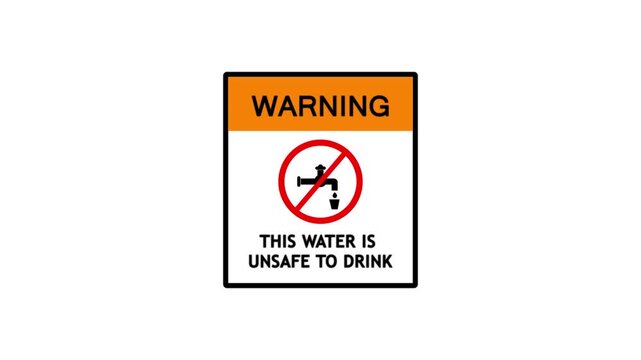 Warning sign text icon prohibited faucet drinking glass contaminated fluid danger.