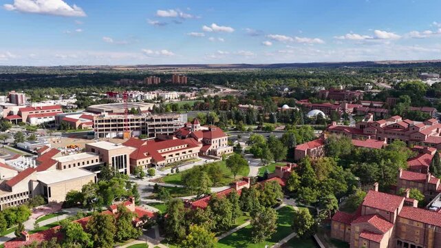 Aerial footage of the University of Colorado in Boulder Colorado USA