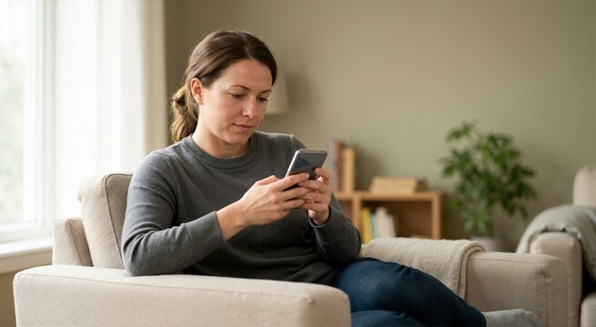Woman with OCD rereading reassuring text messages. Reassurance seeking and intolerance of uncertainty