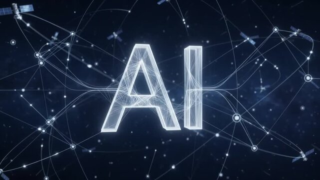 AI Artificial Intelligence network connection global satellite communication data transfer technology concept