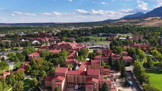 Aerial footage of the University of Colorado in Boulder Colorado USA