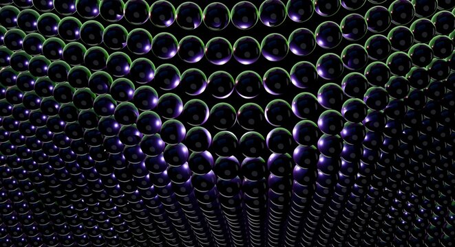 Violet 3D Orbs in Descending Rows