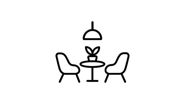 Modern dining table icon with chairs and hanging lamp for interiors.