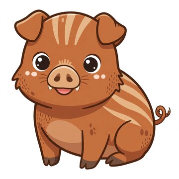 Cute baby wild boar sitting cartoon flat vector isolated on white background