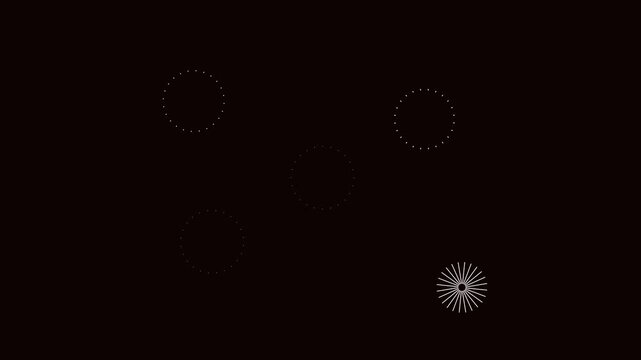 Fireworks Circles and Line Burst on Black Screen  background. Circle bursting, flat, vector, doodle style random explosion. Pop-up line animation of modern fireworks explosion. 4k video