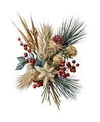 Obraz premium PNG Festive botanical arrangement with dried grasses, berries, and star ornament