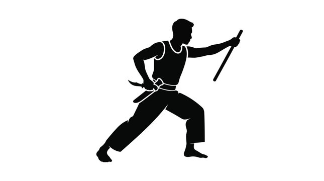 Filipino martial artist practicing arnis eskrima combat stance vector art