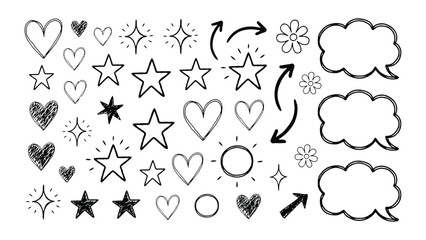 Obraz premium Hand Drawn Doodle Frames with Hearts, Stars, Arrows, Flowers and Clouds for Decorative Design Vector Illustration
