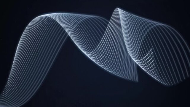 Abstract crystal glass waves flowing in a dark digital background