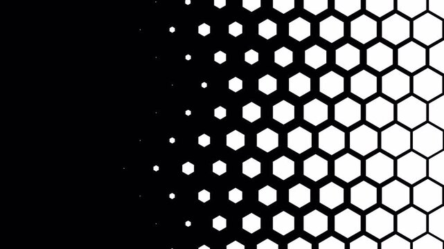 Hexagonal sweep transition animation in 4K with alpha channel, geometric honeycomb pattern and smooth dynamic motion
