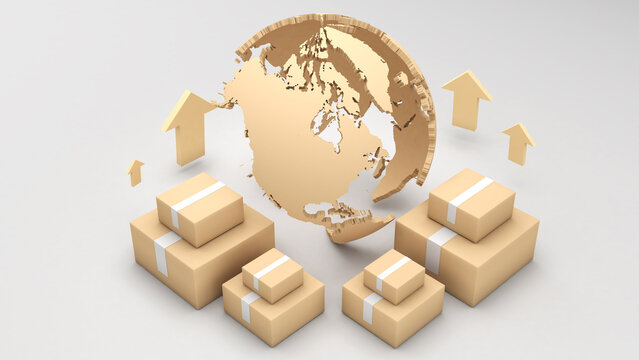 Bulk parcel boxes on a brown background,parcel delivery,3d rendering