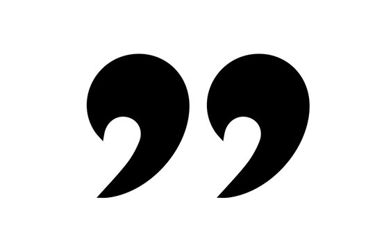 Quotation marks symbol isolated on transparent background, black typography icon for editorial design