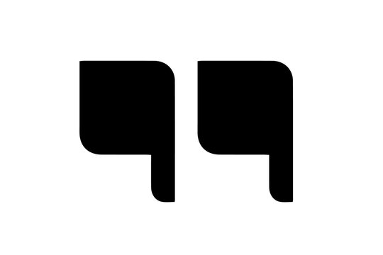 Quotation marks icon isolated on transparent background, flat black typography symbol for editorial design