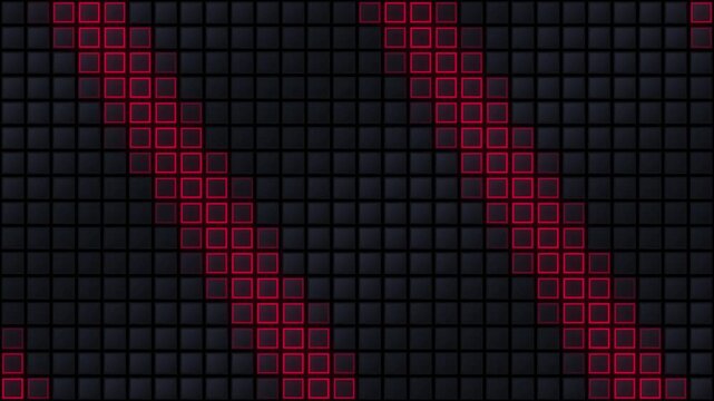 Moving diagonal red glowing square grid on dark background