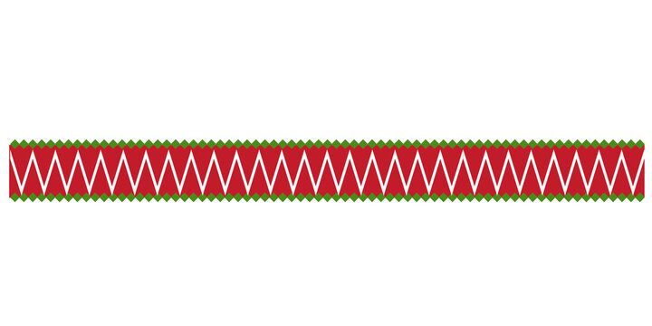 Red zigzag ribbon border isolated on transparent background for festive holiday decoration and creative graphic design