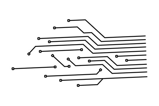 Circuit board traces schematic isolated on transparent background for electronics engineering and technology graphic projects
