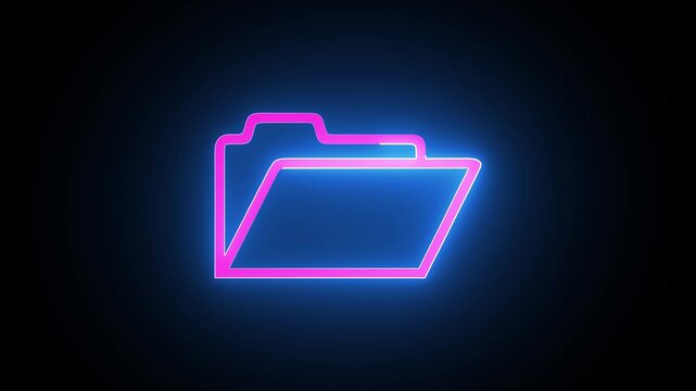 Glowing neon file folder sign. Glowing neon Folder icon isolated on black background. video file icon with a effect