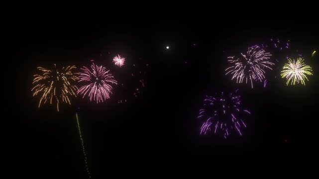Realistic 4K Fireworks Explosion with Glowing Trails