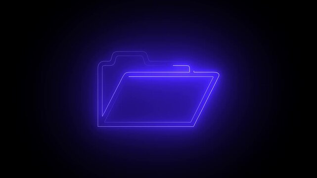 Glowing neon file folder sign. Glowing neon Folder icon isolated on black background. video file icon with a effect