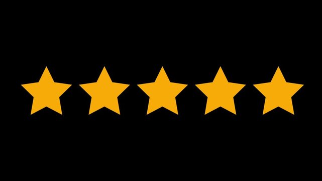 video animation yellow five stars concept rating, on a transparent background with zero alpha channel