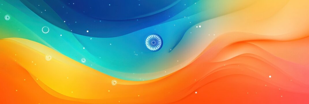 Abstract Indian flag-inspired design with vibrant orange, yellow, and blue wave patterns