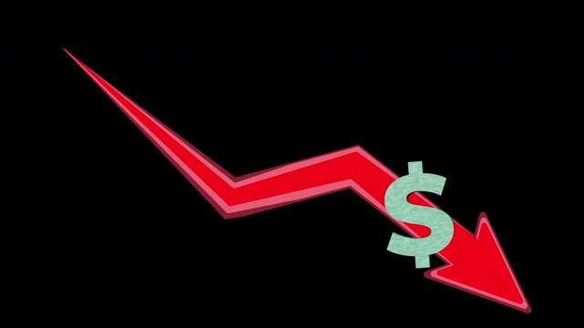 Dollar symbol combined with a financial graph plunges downward develops into a large falling arrow. easy compositing for concepts of dollar decline, market crash, recession, currency depreciation, fin