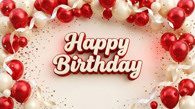 A beautiful and celebratory image wishing someone a very happy birthday with vibrant red heart shaped balloons