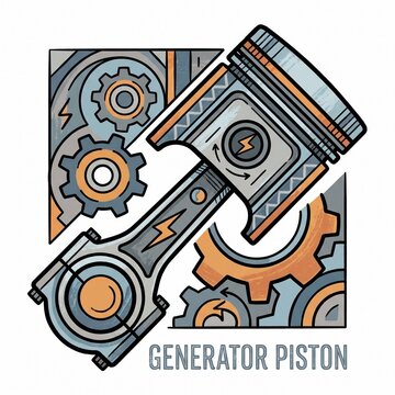 Generator Piston with Connecting Rod and Mechanical Gears Vector Illustration
