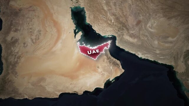 UAE & Gulf of Oman Map Animation with Glowing Borders on Satellite View