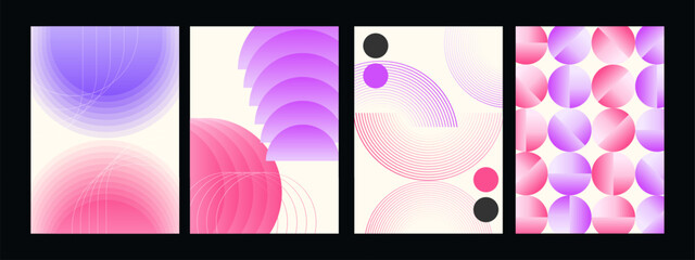 Naklejka na ściany i meble Set of pink and purple geometric poster designs with circular shapes