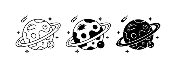 Planet with rings and moon, space illustration for logo © Rohimali