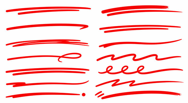 Red Brush Underline and Marker Highlight Stroke Set