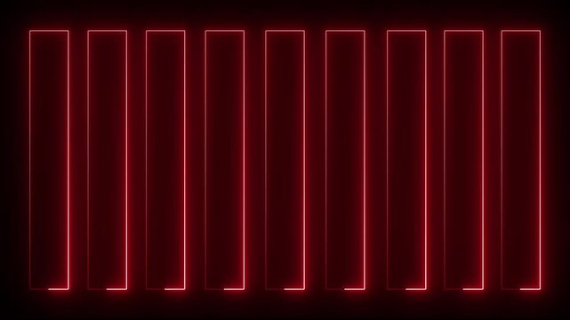 Red color glowing neon box lines light, bright animation on black background. 4k video